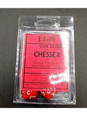 Chessex Dice Opaque Red White Numbers Set Of Ten d10 Gaming Dice CHX26204 TTRPG